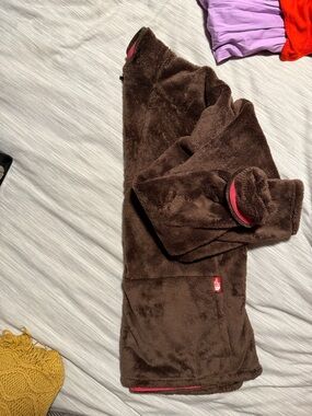The North Face Brown Fleece Jacket with Pink Accents